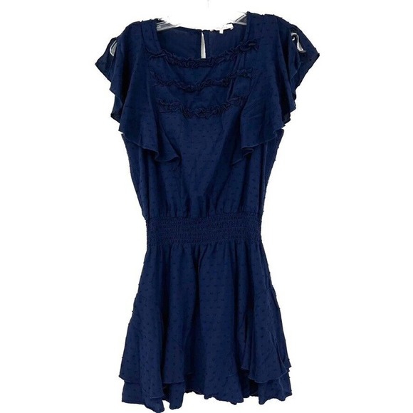 Parker Smocked Waist Swiss Dot Mini Dress Size XS Night Navy Blue Flutter - Picture 1 of 10